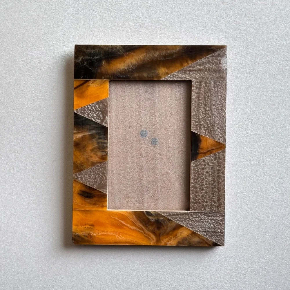 Vintage Vaneer Picture Frame 5x7 Orange Brown Avant Garde Artsy‎
